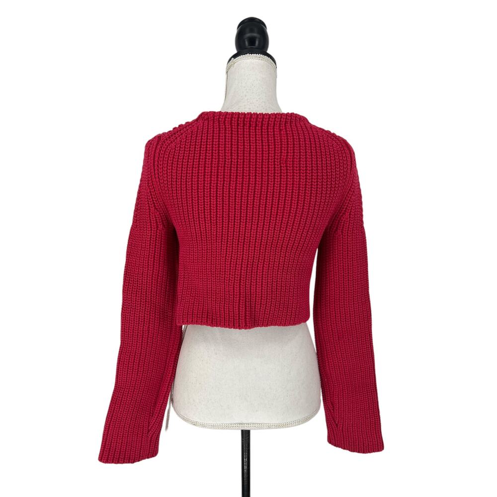 Recto Red Knit Chunky Scoop-Neck Crop Cardigan - Picture 12 of 14